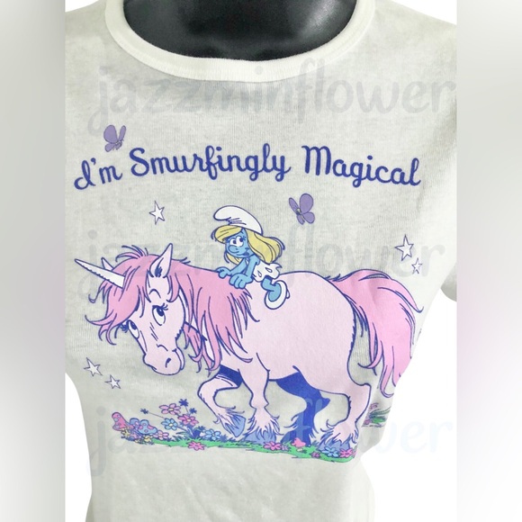 The Smurfs I’m‎ smurfingly magical graphic print white t-shirt size medium - Picture 8 of 13